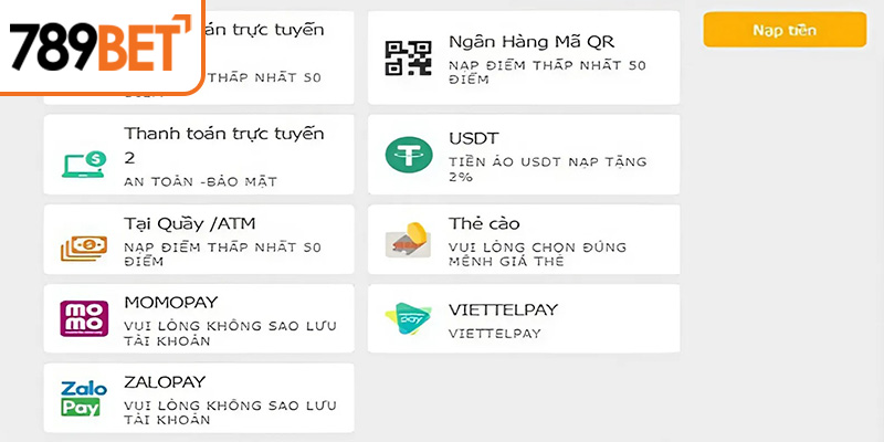 Nạp tiền để tham gia cá cược tại 789Bet